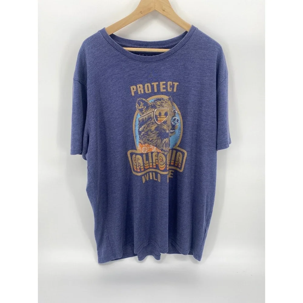 Lucky Brand T-Shirt Mens XXL Blue Excellent Venice Burnout California Wild Life